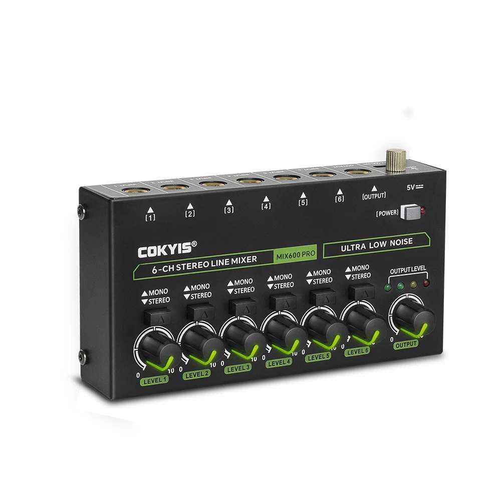 6Channel Ultra Low Noise Stereo Line Mixer Mini Professional Sound Mixer with RGB Light DC5V Easy Operation Audios audio mixer