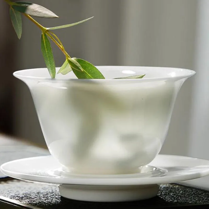 White Jade Porcelain Sancai Gaiwan Kungfu Tea Tureen Cup Household Tea Infuser Bowl Kitchen Teaware