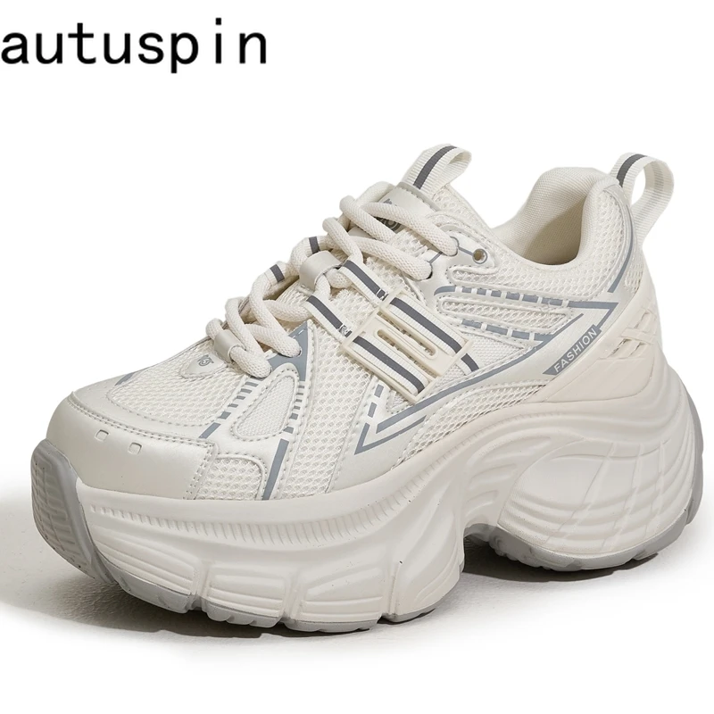 AUTUSPIN 7cm Women Mesh Shoes 2025 Autumn Chunky Sneakers