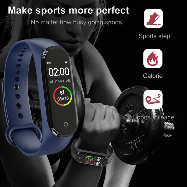Health Smart Band Heart Rate Blood Pressure Monitor Sport Watch for Men Women Bracelet Smartwatch Waterproof Fitness Tracker M4 4