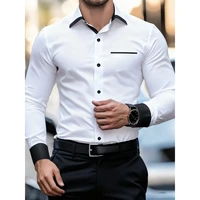 Chemises pour hommes, chemises décontractées à manches longues pour hommes, chemise à double boutonnage style anglais, chemise à revers, vêtements pour hommes, hauts de mode pour hommes 1