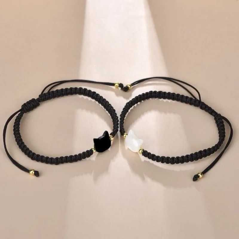 Handmade Couple Cute Cat Bracelet Unique Stylish Hand Rope For Women Men Delicate Beaded Woven Bracelet Accessories Gifts 2pcs