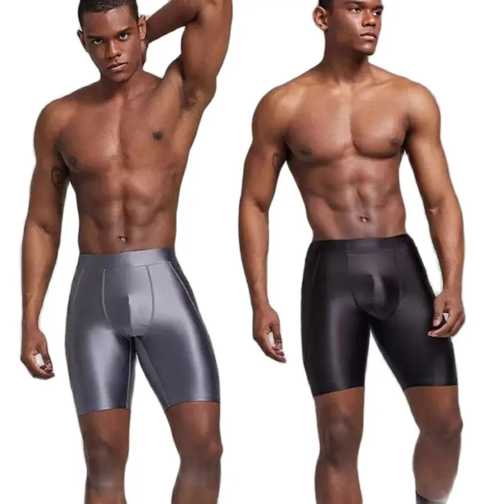 

DROZENO New men's beach shorts Smooth shiny skinny cycling pants medium waist elastic tight breathable men's fitness shorts