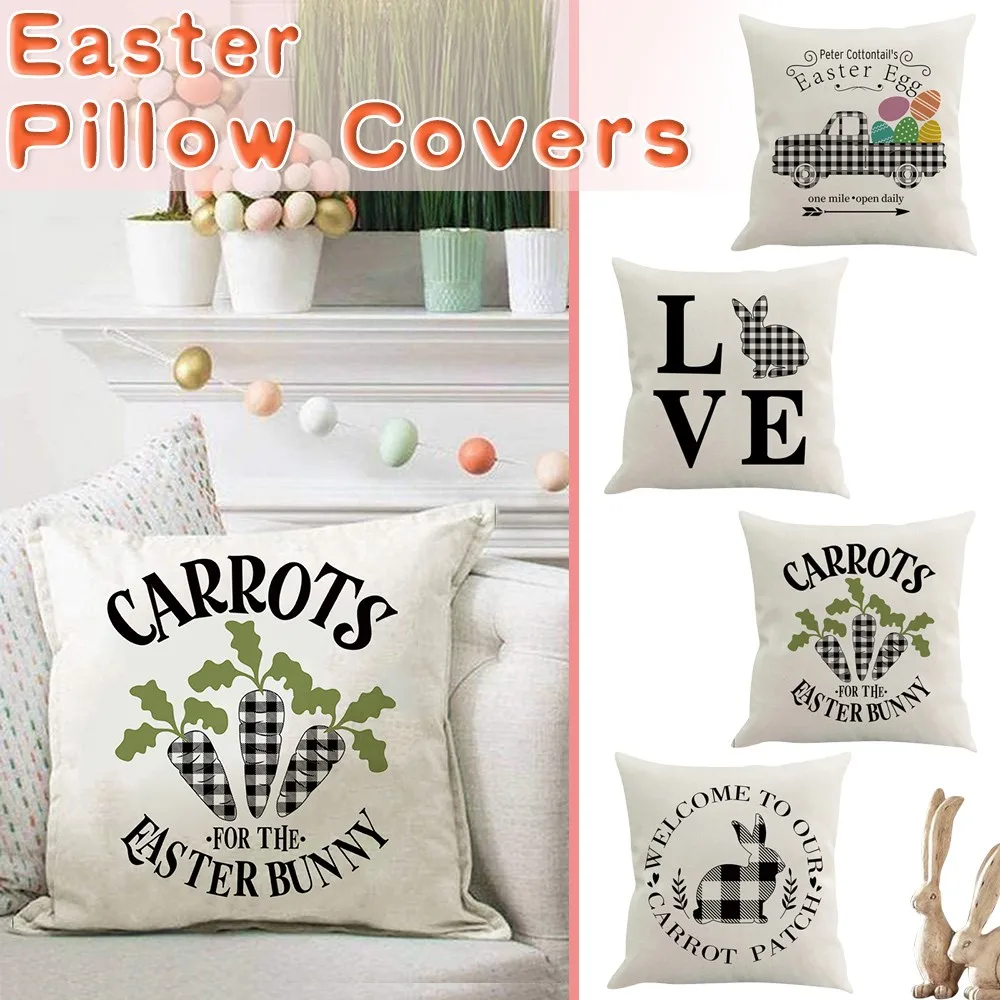 

2024 Happy Easter Rabbit Theme Colorful Print Pattern Sofa Cushion Cover Pillowcase Home Party Car Bed Office Supplies 45*45cm