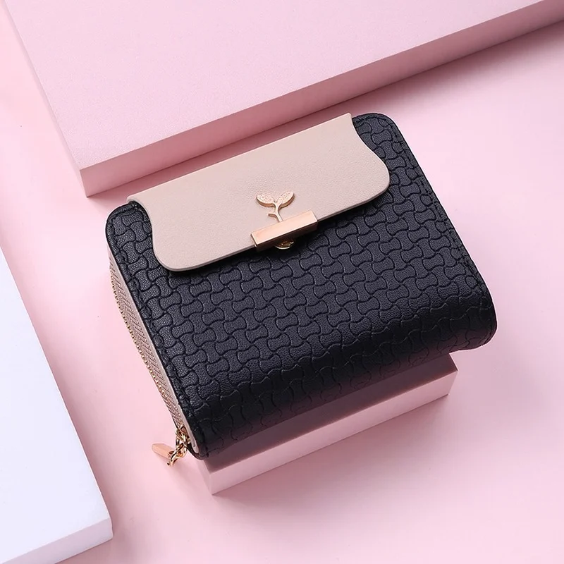 

Women Wallet Simple Leaf Hasp Clutch Brand Designed Leather Mini Coin Lady Purse Female Card Holder Money Bag