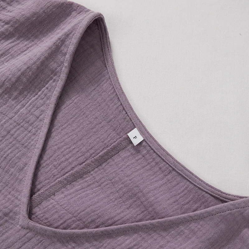 Muslin 100% Cotton Short Sleeve Tee Sexy V-Neck Oversized T-Shirt Streetwear Top Shirts And Blouse Lady Pulovers Camisetas 6