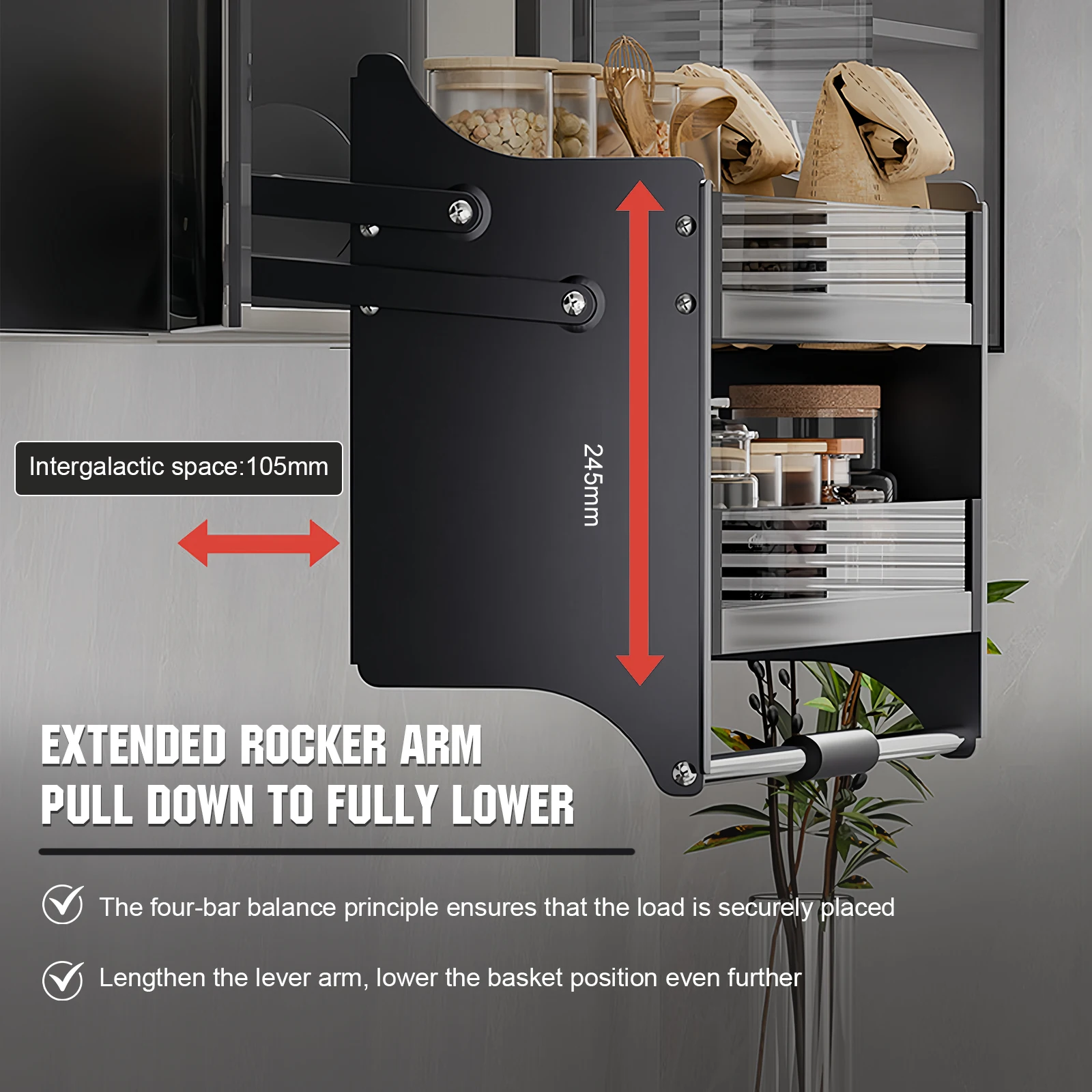 2-Tier Pull-Down Elevator Pull Down Cabinet Organizer Upper Kitchen Wall Cabinet Storage Organizer