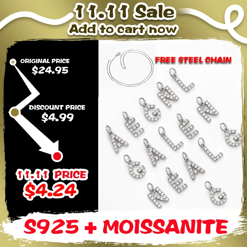 Silver Necklace Charms Fashion Tiny Moissanite Initial 26 Letter Charms Pendant 925 Sterling Silver For Women Necklace Jewelry Accessories Xmas Gifts Pendant Necklace Silver Pendant Moissanite Necklace