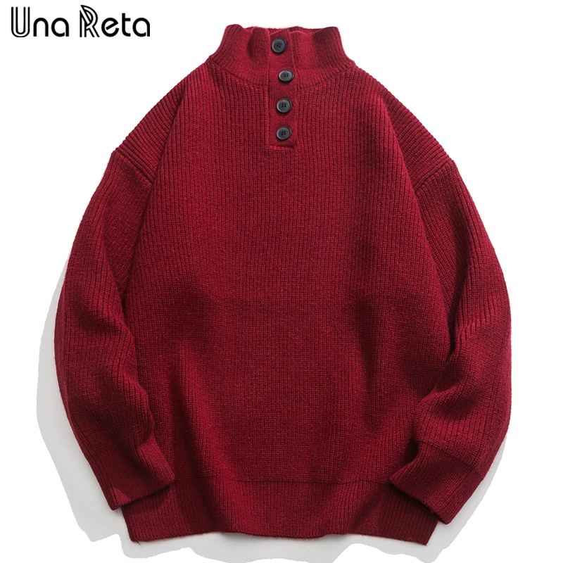 

Una Reta Harajuku Button Men's Sweater Autumn Winter Streetwear Hip Hop Solid Unisex Knitwears Pullover Tops Warm Sweaters