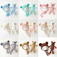 2PCS Newborn Photography Prop Baby Beanie Caps Dolls Toys Girls Boys Infant Baby Crochet Knitted Hat Photoshoot Accessories 2
