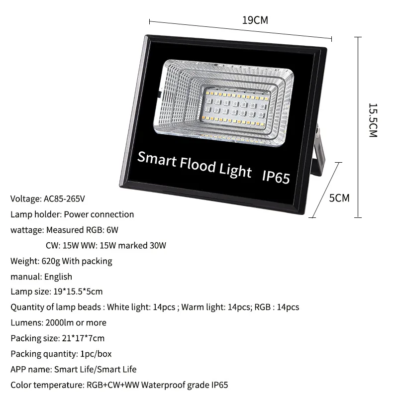 야외 조명 정원 무대 와이파이 LED 투야 스마트 앱 2023 스포트라이트, IP65 방수 RGB, 알렉사 투야 야간 조명, 30W