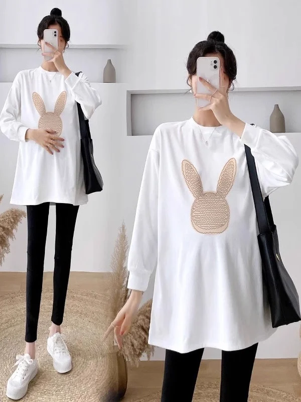 세련된 순면 임산부복 가을 세트 배를 덮는 기본 셔츠 트렌디한 한국 스타일 봄..