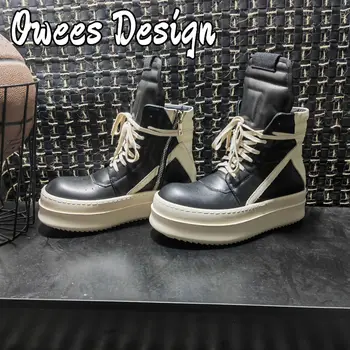 High Top Men Chunky Sneakers Real Leather Sporty Ankle Boots Lace Up Black White Casual Funky Ladies Shoes Fashion Sneakers 1