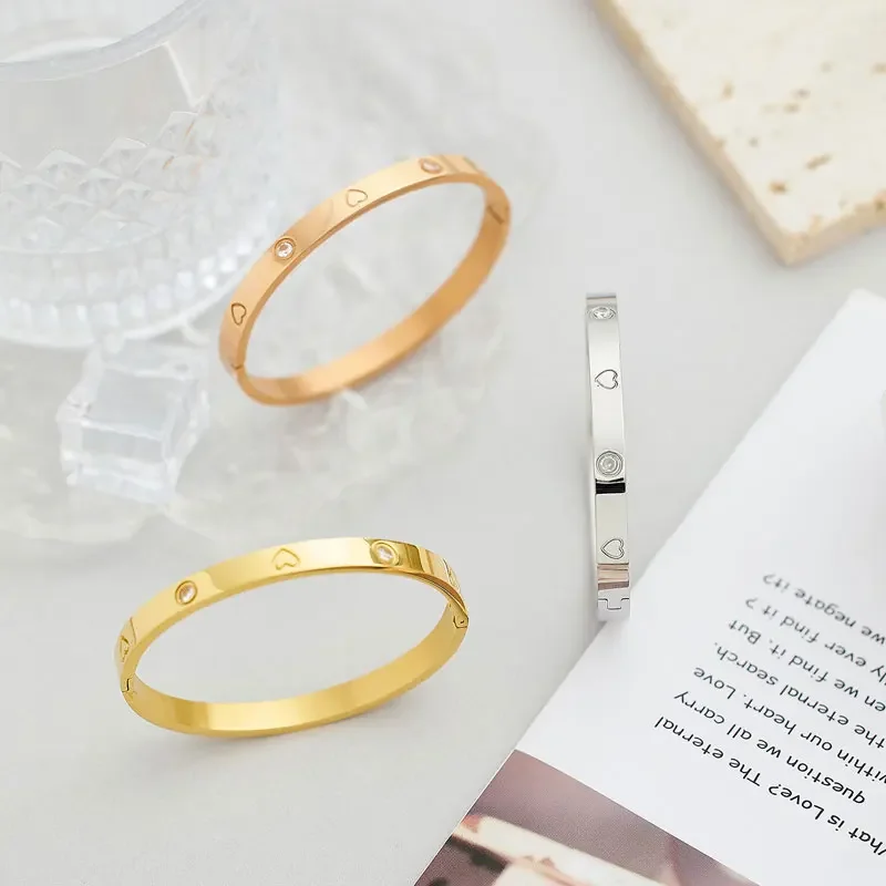 Classic Zircon Cross Nail Hand Accessories Bracelets Stainless Steel Screw Brand Jewelry Bangles for Woman, Bangle Bracelet, Zircon Bracelet, Stainless Steel Bracelet