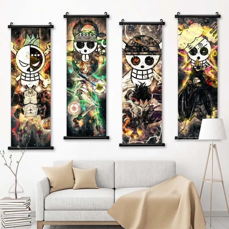 

New Japan Anime One Piece Hanging Painting Luffy Sanji Nami Zoro Franky Hanging Cloth Poster Wall Scroll Decoration Peripheral