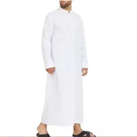 Men Tropical Long Dress Muslim Robe Loose Fit Stand Collar Arabic Style