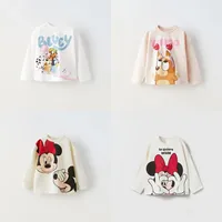 Cartoon Cute Disney Printed Kids Long Sleeve T-shirts Tops Round Collar Pullover Children Sweatshirt Autumn Clothing Girl Blouse 1