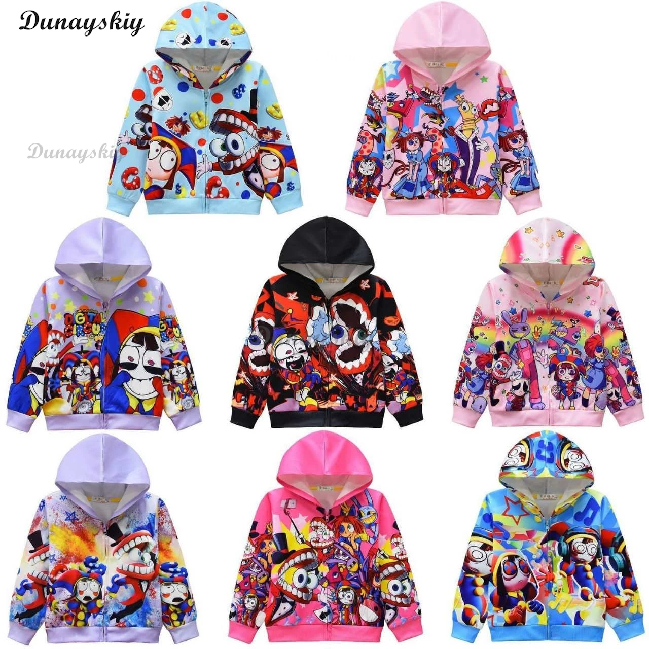 

Удивительная цифровая цирковая Детская толстовка на молнии, милая мультяшная одежда, толстовка с капюшоном, костюм для косплея, подарок на день рождения
