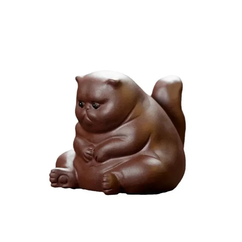 Yixing Purple Clay Tea Pet Lucky Cat Figurine Desktop Ornaments Handmade Sculpture Crafts Home Tea Set Decoration Gifts tea pet ornaments