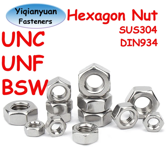 Kit Dadi Esagonali Unc In Acciaio Inox A2, Con Rondelle E Dadi Nyloc - Misure 1/4, 5/16, 3/8, 1/2 Dadi E Rondelle In Acciaio Inox