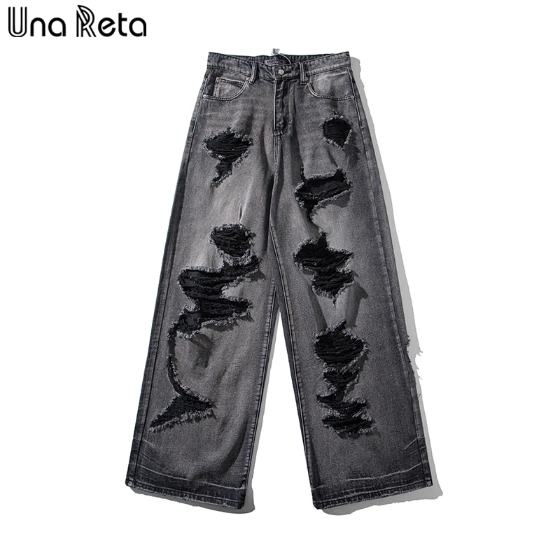 

Una Reta Streetwear Men Jeans Retro New Men's Clothing Hip Hop Denim Pants Harajuku Holes Trousers Jeans Man