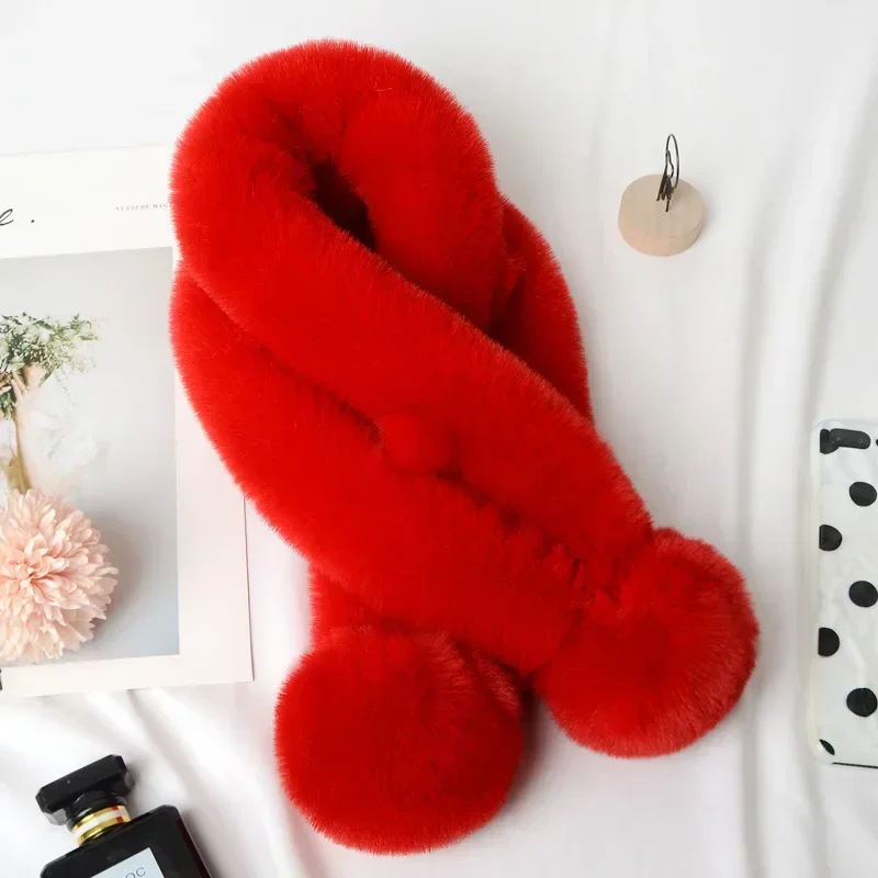 Women Fashion Clothes Accessories Autumn And Winter New Warm Scarf Fur Rabbit Plush Thick Scarf Solid Color Fur Ball Cross Gifts