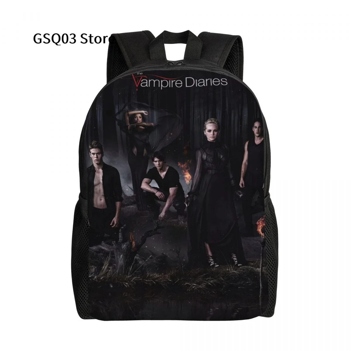 

The Vampire Diaries Poster Backpack Girl Boy Adult 15 Inch Double Strap Shoulder School Bookbag Water Resistant Fits Laptop