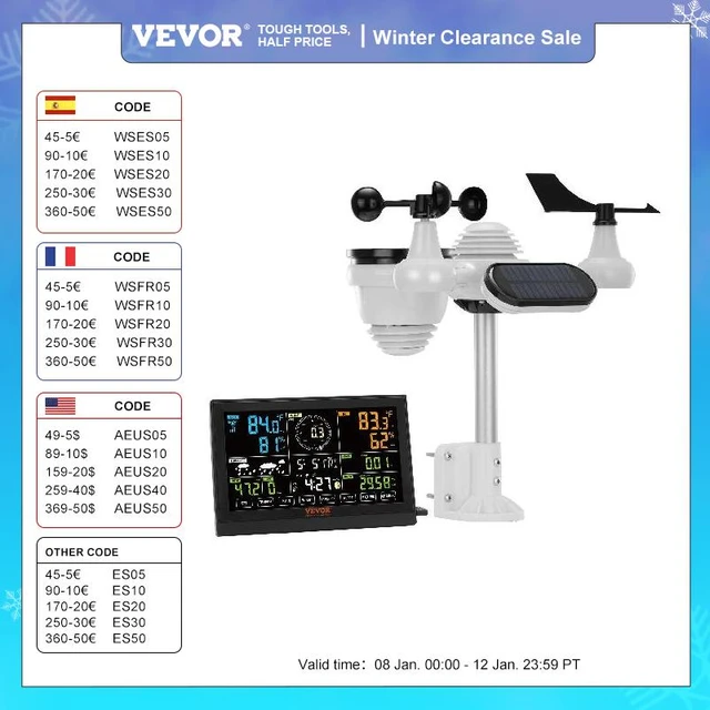 VEVOR 7-in-1 Wireless Weather Station 7.5 in Large Color Display Digital Home Weather Station Indoor Outdoor for Temperature Humidity Wind