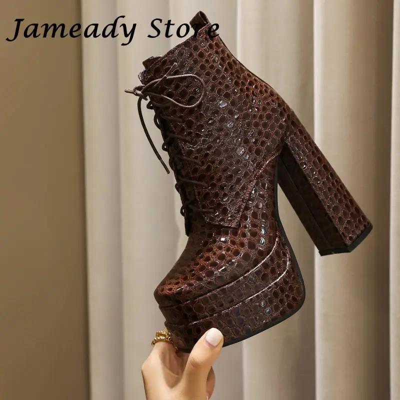 

Large Size Designer Women Modern Boots Thick Sole High Platform Increasing All Match Ankle Boots Concise Lace Up Fashion Shoes