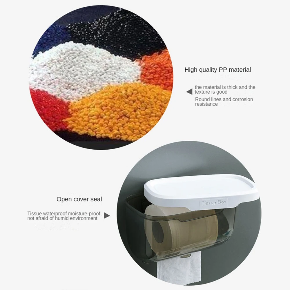 Toilet Paper Holder Wall Mount Bathroom Tissue Box Punch-Free Phone Holder Rack Waterproof Shelf Organizer