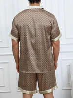 Ensemble pyjama imprimé à carreaux pour hommes, haut à revers à manches courtes et Short élastique, confortable, parfait pour les vêtements de nuit d'été, vêtements de détente 3