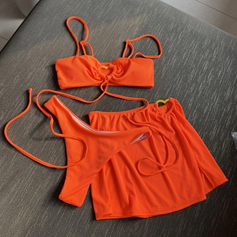 2024 Women's 3 Piece Bathing Suit Triangle Bikini Swimsuit Set with Cover Up Skirt