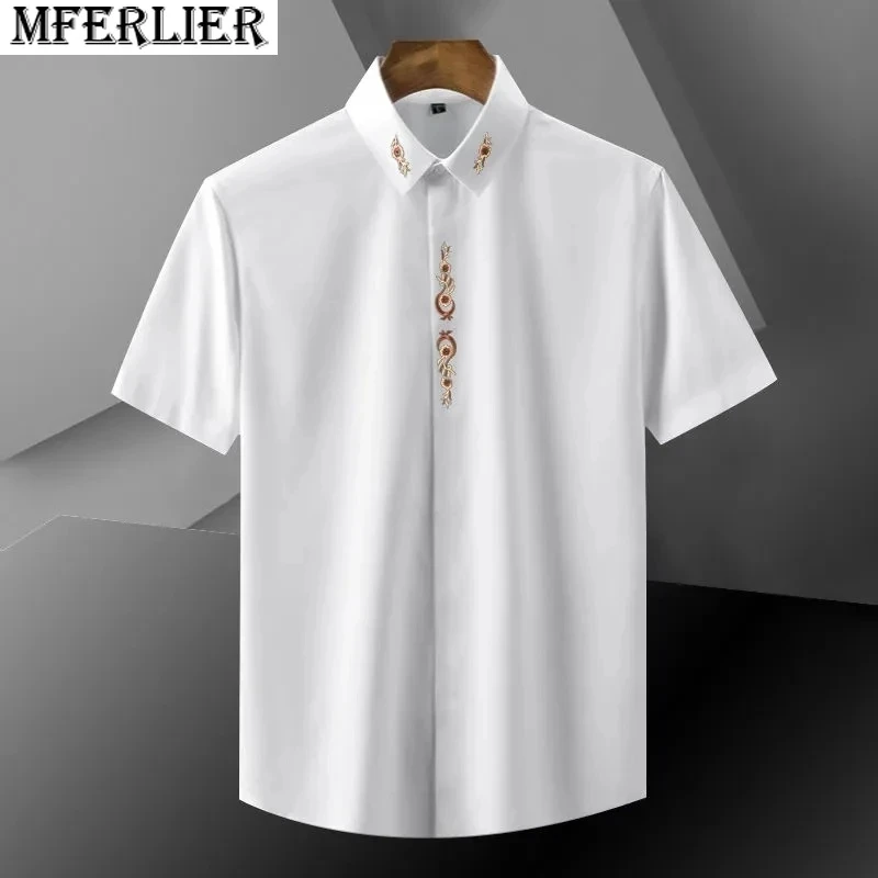 

high quality Plus size 12XL summer men shirts short sleeve formal france shirt office loose White wedding dress shirt 10XL 70 54