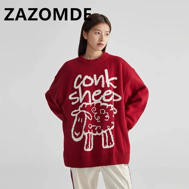 ZAZOMDE Autumn Fashion Knitwear Sweater High Street Loose Letter Sheep Casual Pullovers Clothes Winter All-match Couple Sweaters