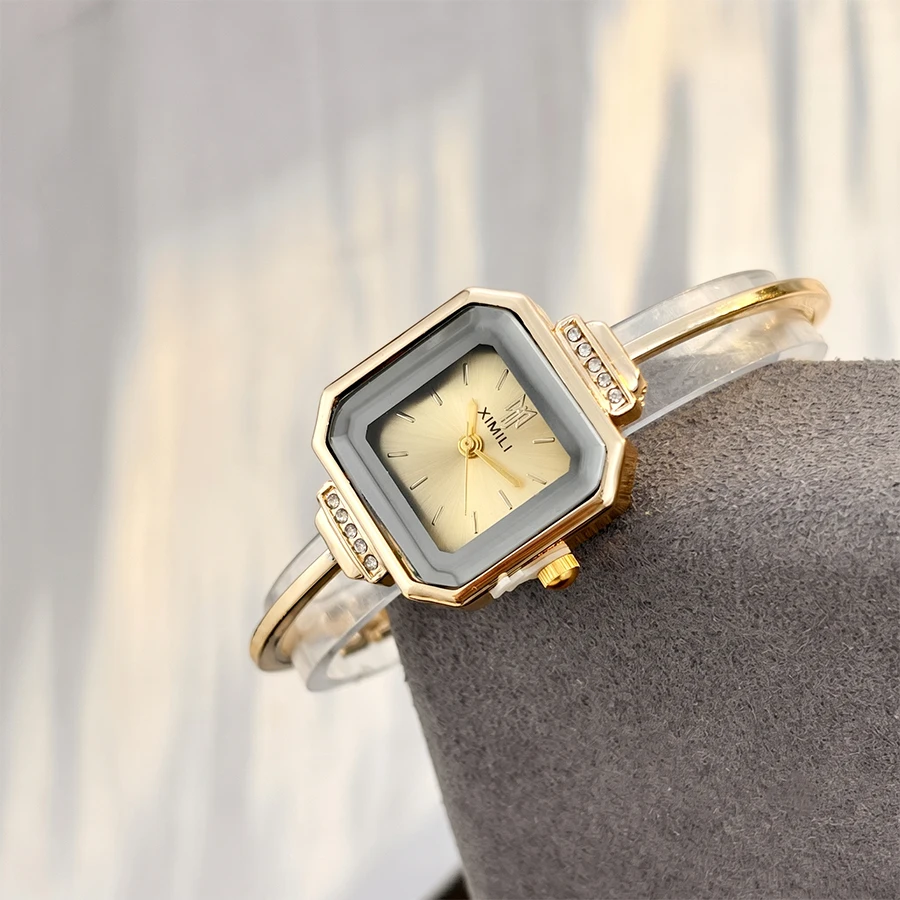 Elegant Women's Square Dial Diamond-Accent Minimalist Watch