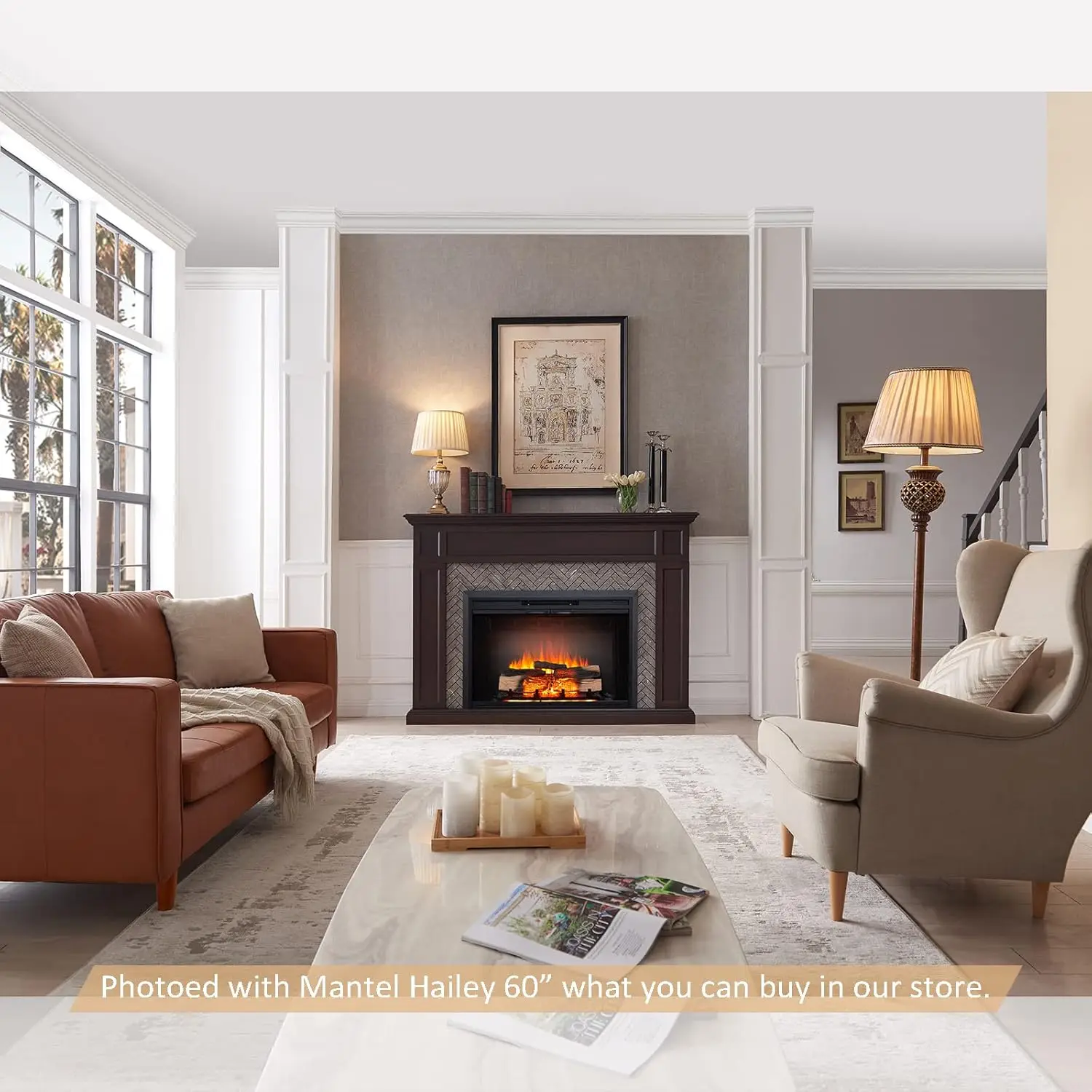 39" W Electric Fireplace Insert with Glass Door and Mesh Screen, Fireplace Heater 750/1500W,Fire Crackling Sound, Remote Control 2