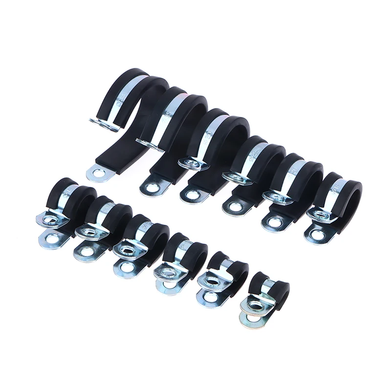 2pcs Stainless Steel Rubber Lined P Clips Cable Mounting Hose Pipe Clamp R type rubber cable fixing pipe clamp