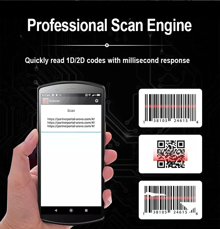 유로보 DT50S 안드로이드 13 모바일 컴퓨터 휴대용 러기드 PDA 탈착식 배터리 바코드 스캐너 PDA