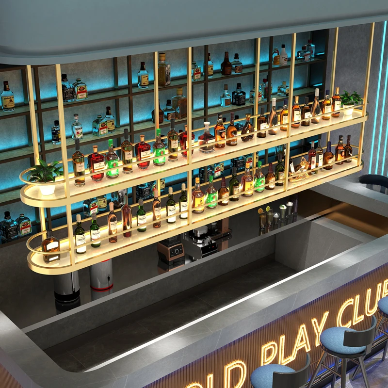 Modern House Furniture Bars Canteen Bar Small Commercial Stainless Steel Cocktail Liquors Cupboard Shelves Wall Home Cabinet Set