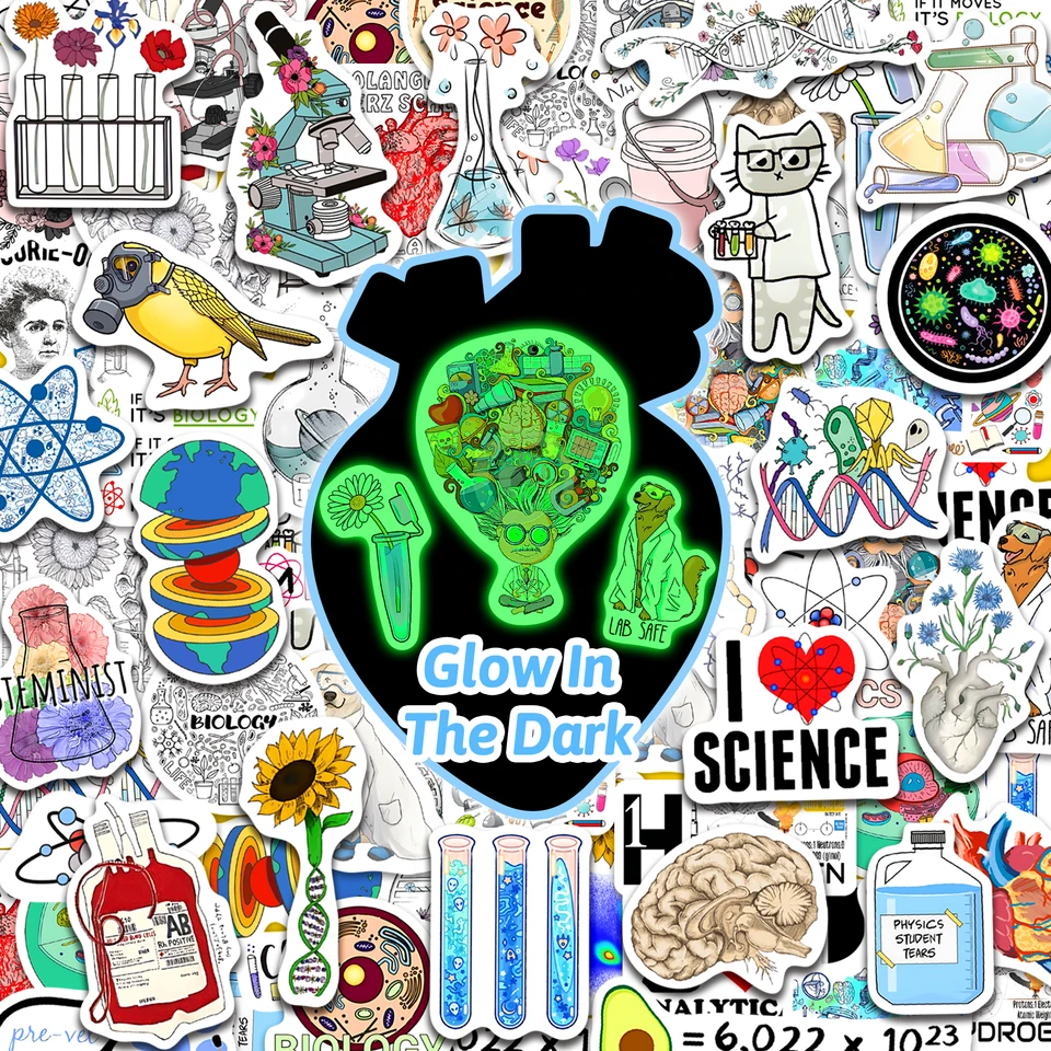 50 Pcs Glow In The Dark Science Stickers - Chemistry, Biology, Physics Decals For Laptop, Water Bottle, Notebook - Classroom & Teen Decor - View #6