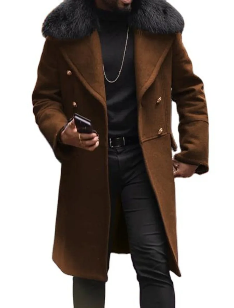 2025 New long Casual Woolen Coat Solid Slim Fit Double breasted Youth Men's Collar clothing trench coat men Wool cloak&mix