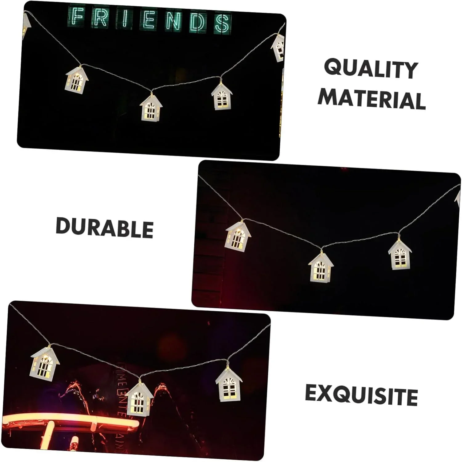 Christmas Wooden House LED String Light Xmas Tree Garland Home Fairy Lamp Merry Christmas Hanging Ornament Gifts