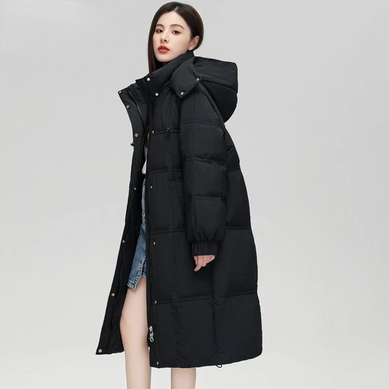 2023 New Women Down Jacket Winter Coat Female Mid Length Version Parkas Loose Thick Warm Outwear Leisure Time Hooded Overcoat