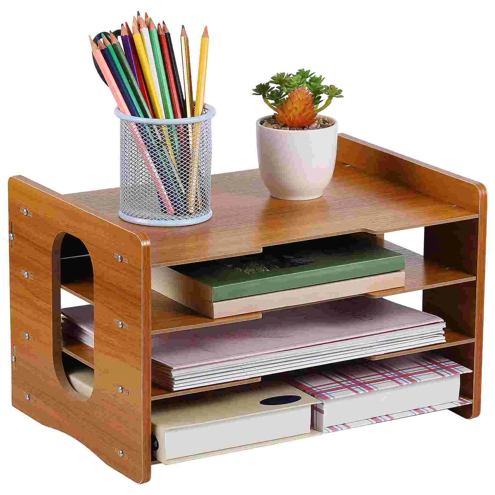 

File Organizer Wood Paper Organizer Wood Desk Organizer Paper Tray For Office Home Layers Multifunction Document Trays