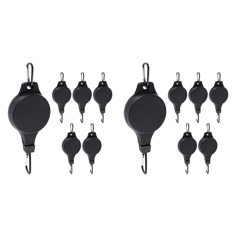 

LUDA 12 Pack Plant Pulley Retractable Hanger Easy Reach Plant Pulley Adjustable Height Wheel For Hanging Plants Indoor Black