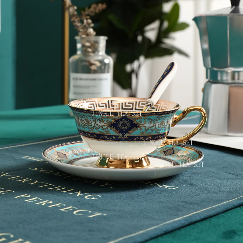 250ml Ceramic Coffee Cup High End Bone China English Afternoon Tea Set Cup, Plate, Spoon Set Underglaze Color Drinking Utensils