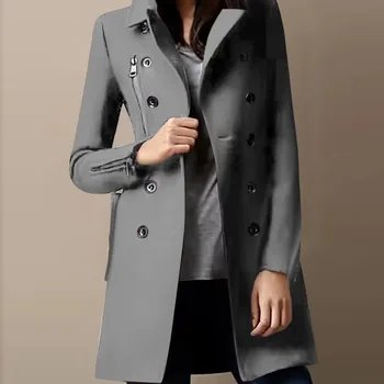 Cappotto da donna in tweed autunno inverno tinta unita cerniere bottoni manica lunga colletto couverture moda casual caldo confortevole regolare 1
