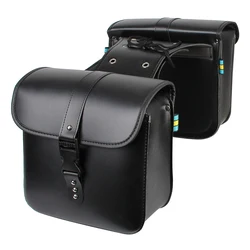 Vintage - Style PU Leather Motorcycle Saddle Bags (Black)