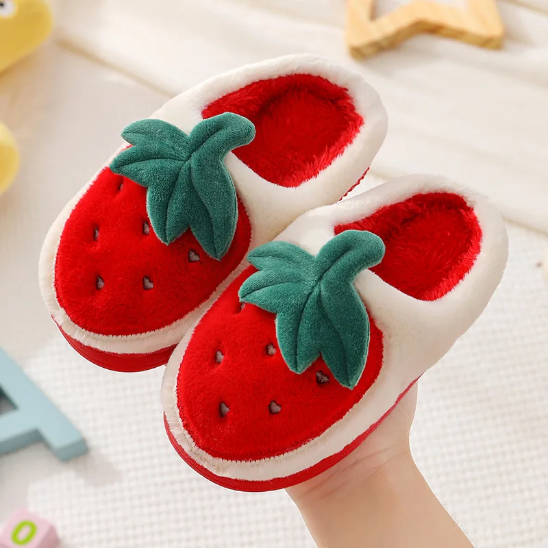 2021 Ins New Baby Home Slippers Girls Cartoon Shoes Winter Kids Indoor Slippers Baby Warm Faux Fur Child House Fruit Cute Party 2021 kids shoes winter indoor non slip cute rabbit cotton home slippers baby girls slippers funny slippers girls home shoes