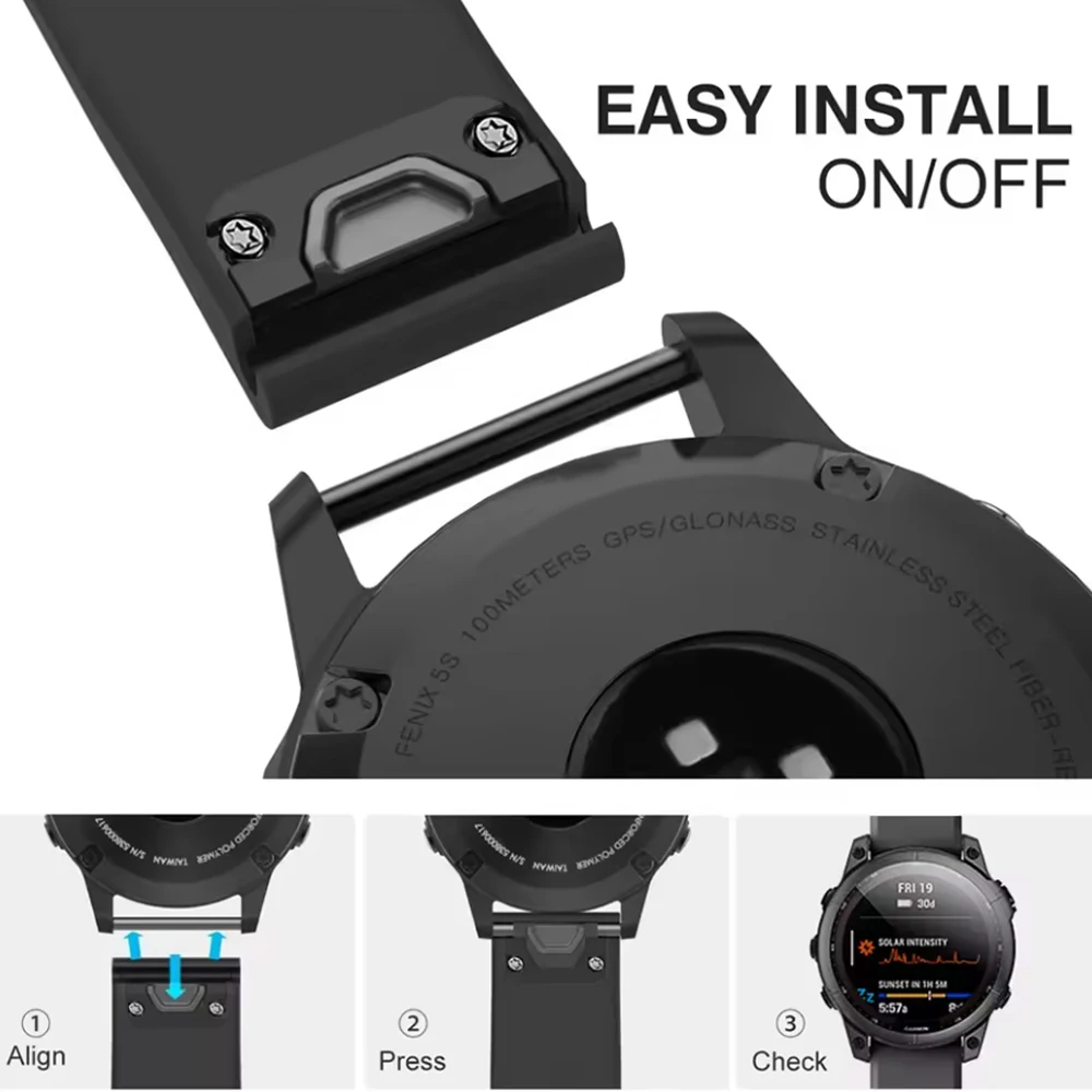 Enhanced Silicone Sport Strap - QuickFit 26/22mm, Universal Fit